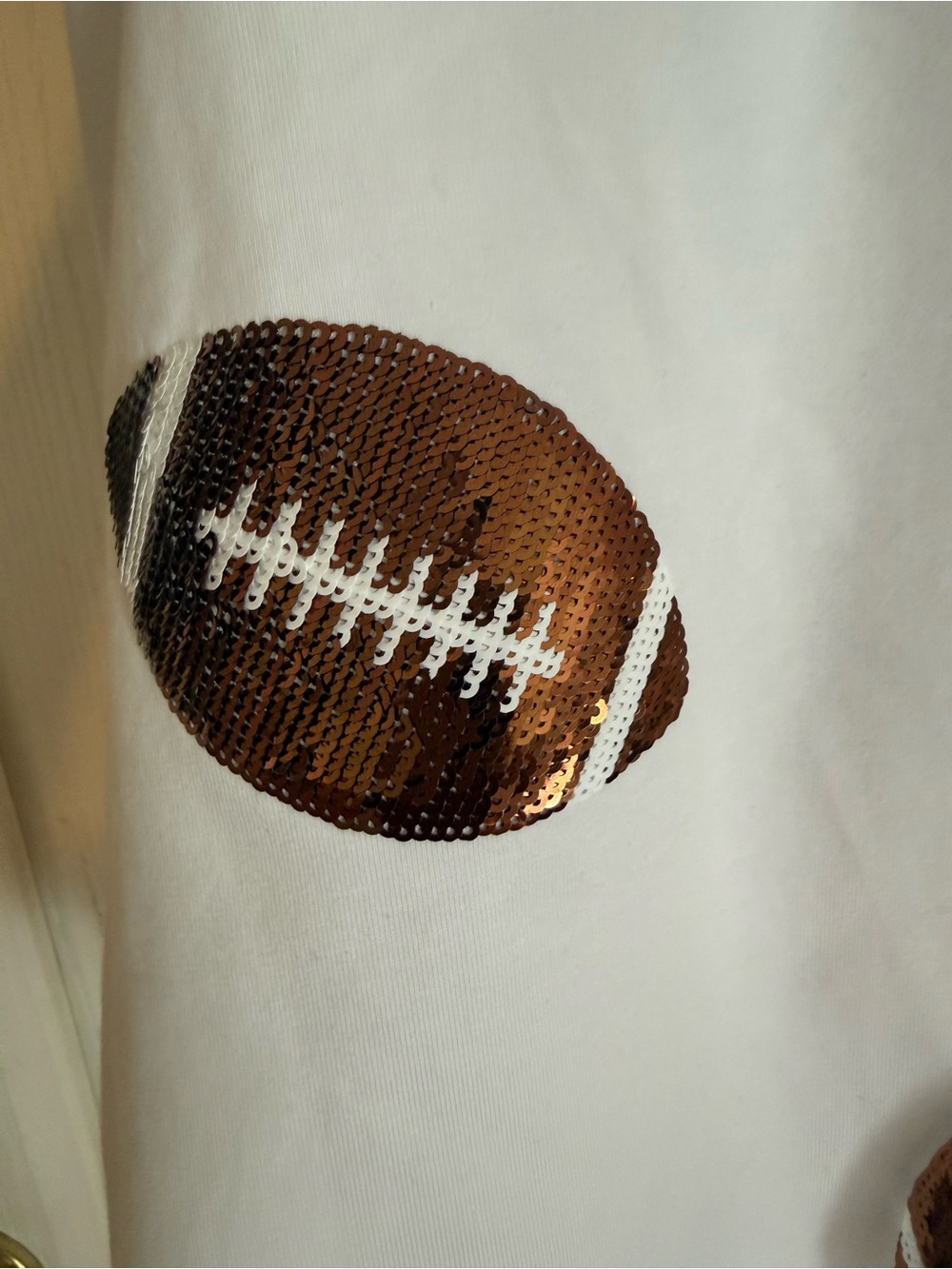 White Short Sleeve Tee with Brown Football sequins - Picture 6 of 7